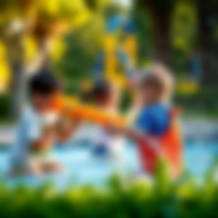 Children playing with water guns in a park