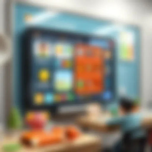 A digital whiteboard displaying interactive educational content