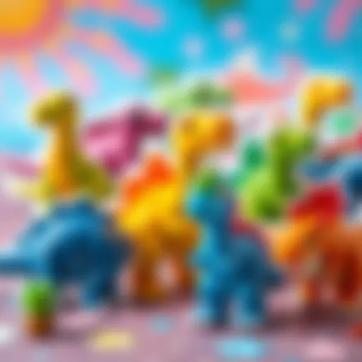 Colorful dinosaur stickers displayed on a vibrant background
