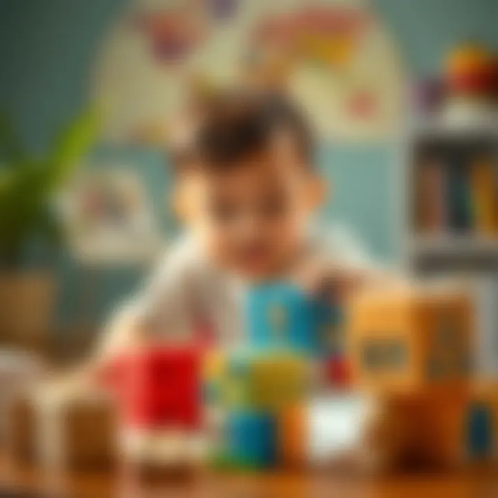 Child playing with educational puzzle cubes