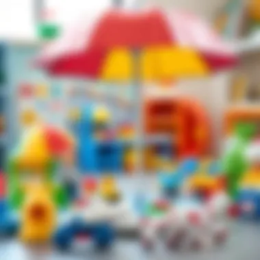 An educational setup showcasing various umbrella toys enhancing learning.