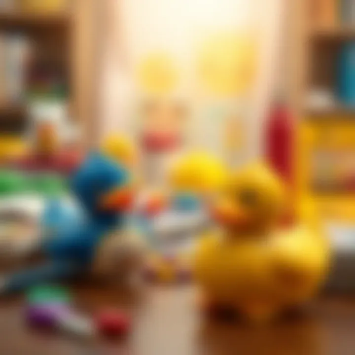 Learning Tools in Child Development Educational materials alongside duck toys emphasizing learning