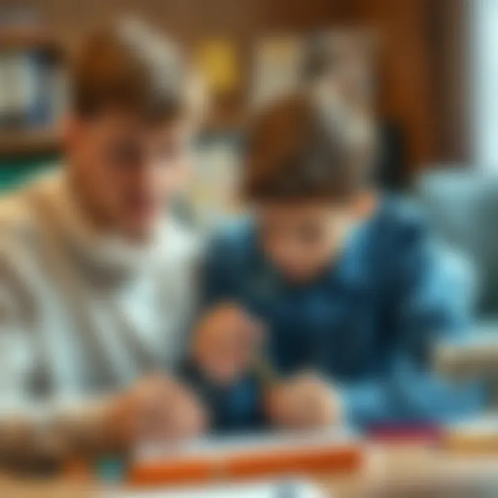 An educator guiding a child on how to use a mechanical pencil effectively.