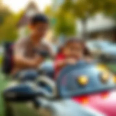 Parents guiding their child on a safe electric car ride