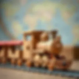 A vintage wooden toy train intricately crafted, symbolizing childhood nostalgia.