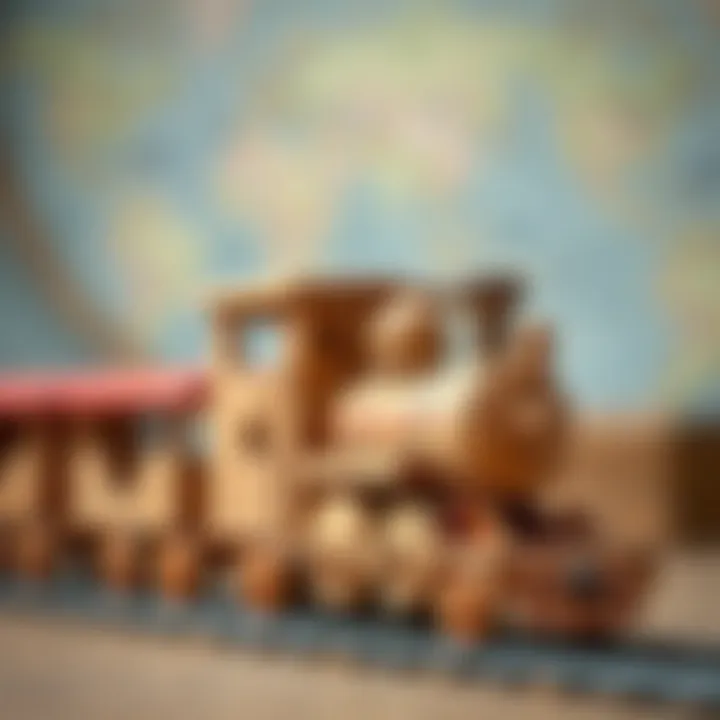 A vintage wooden toy train intricately crafted, symbolizing childhood nostalgia.
