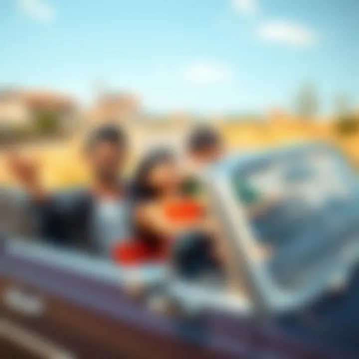 Family enjoying a day out in a convertible