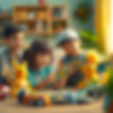 A family engaging in a fun activity with Pokemon cards, illustrating its impact on child development.