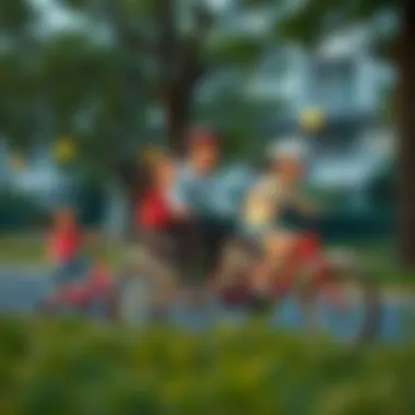 A family enjoying a day out riding three-wheeled electric bicycles