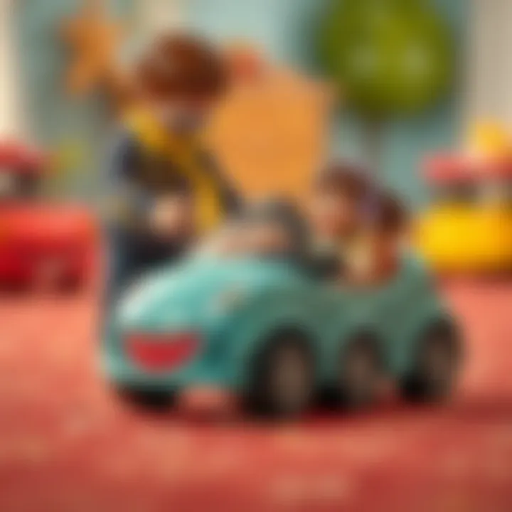 Family choosing Fisher Price Smile Car with consideration