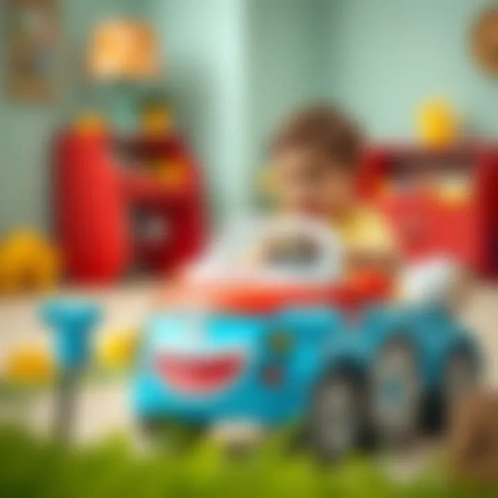 Child playing with Fisher Price Smile Car in a safe environment