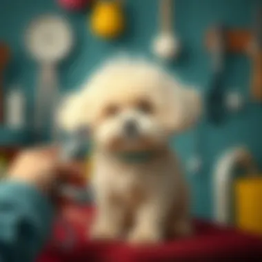 Fluffy dog being groomed