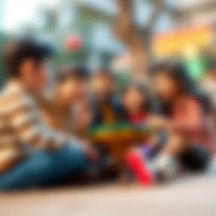 A group of friends animatedly playing Tabu, showcasing their excitement and interaction