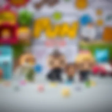 Funko Pop keychain characters set against a playful background