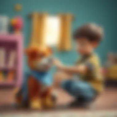 Child interacting with Gogo the dog