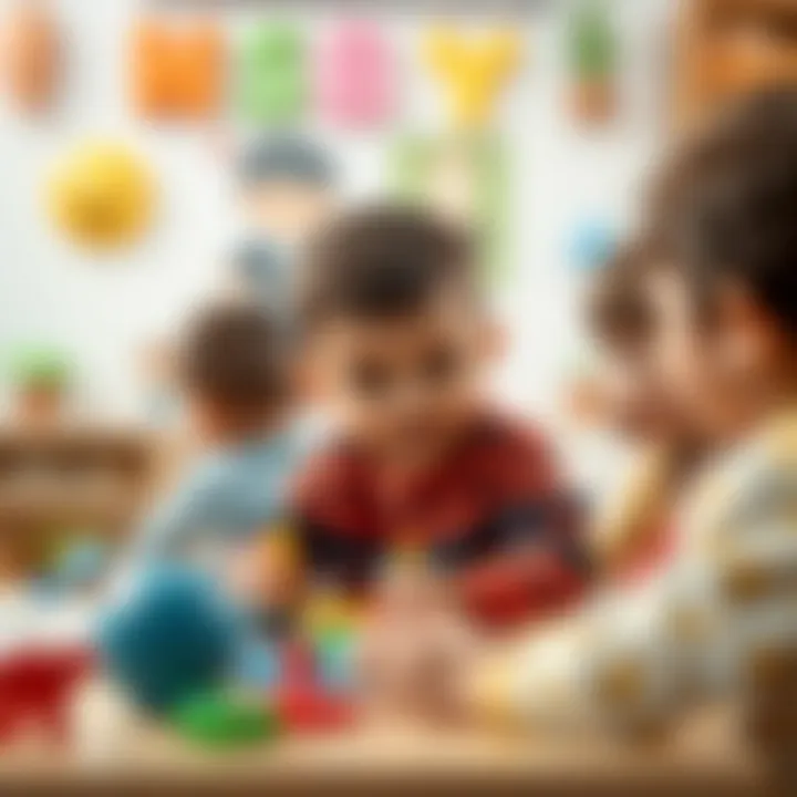 A preschooler engaged in a group activity with peers, showcasing social interaction.