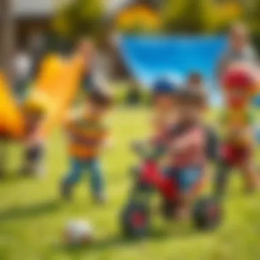 Children participating in an outdoor activity, promoting motor skills.