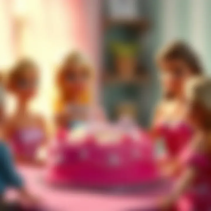 Delightful gathering around a Barbie cake