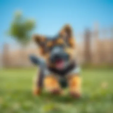 Playful German Shepherd puppy exhibiting energy and curiosity.