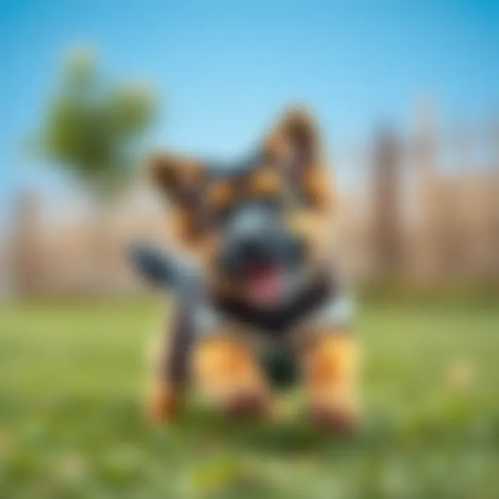 Playful German Shepherd puppy exhibiting energy and curiosity.