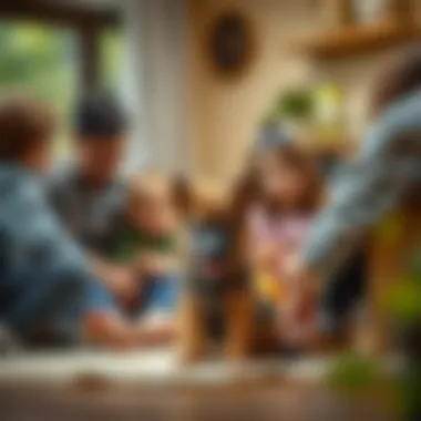 German Shepherd puppy interacting with family members in a cozy setting.