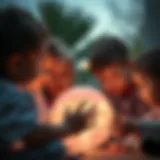 A glowing ball being played with by children