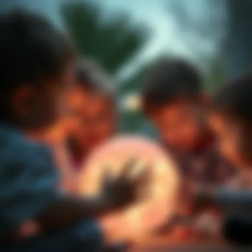 A glowing ball being played with by children