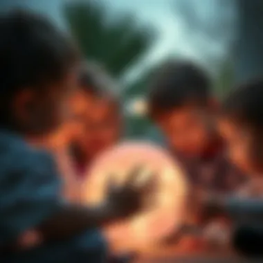 Children Engaged with a Glowing Ball A glowing ball being played with by children