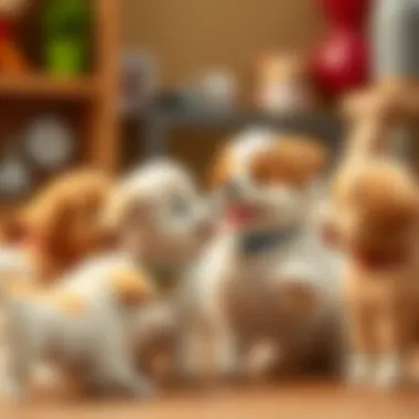 Group of fluffy dogs socializing