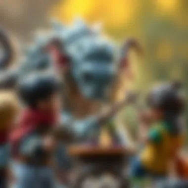 An enchanting scene of a magical creature interacting with children