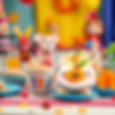 Healthy snack options arranged on a colorful table for kids