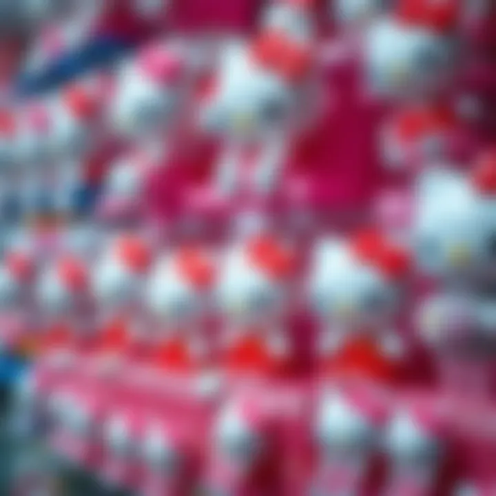Close-up of a well-organized Hello Kitty collection on display