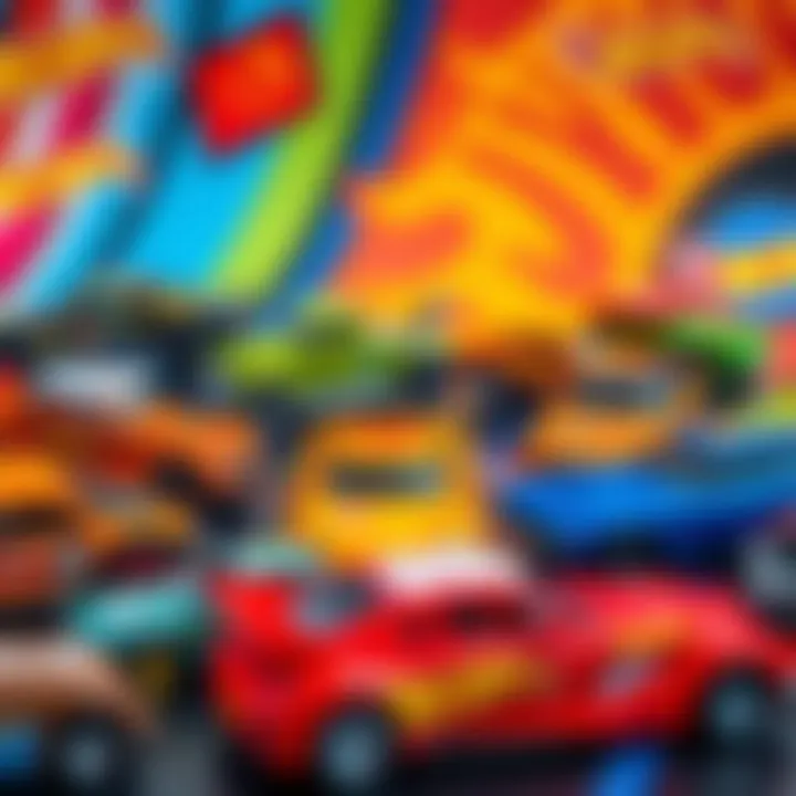 Diverse Hot Wheels Models Vibrant display of various Hot Wheels car models on a colorful background