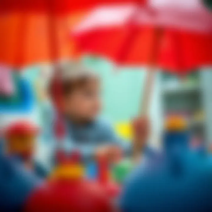 A child engaged in imaginative play with umbrella-themed toys.