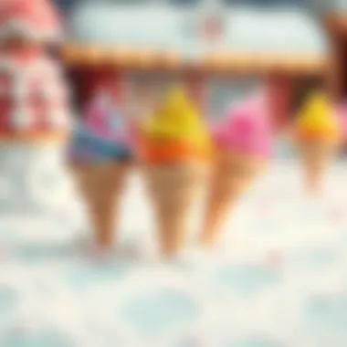 Colorful ice cream cones inspired by winter themes.