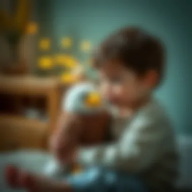 Child playing with eagle plush toy in a nurturing environment