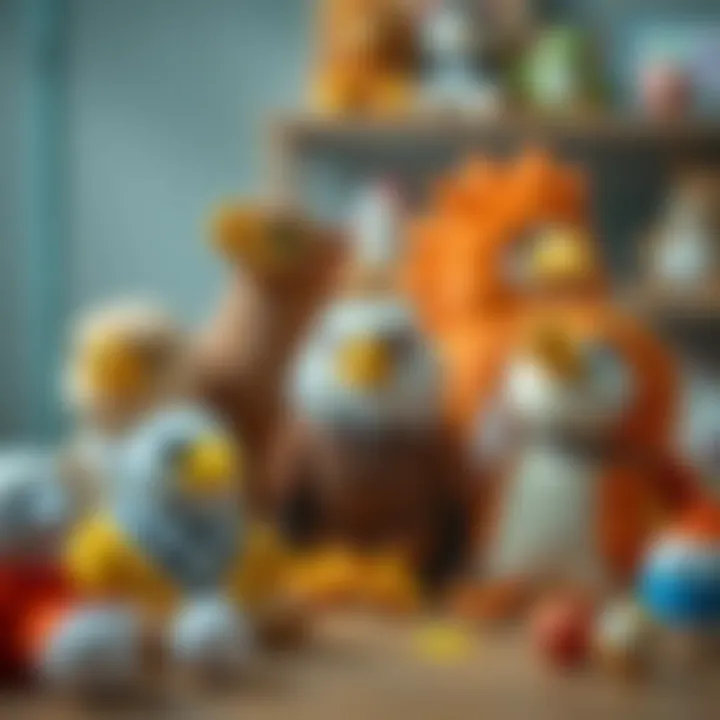 Eagle plush toys arranged for a selection guide