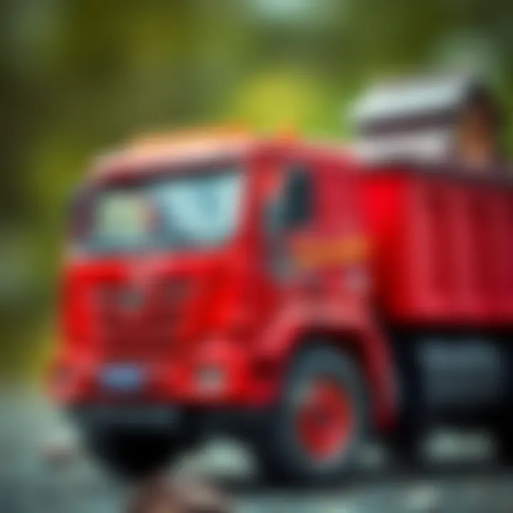 Close-Up of Toy Truck Features Close-up of a red toy truck showcasing its features