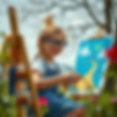 A joyful girl painting outdoors, immersed in her imagination