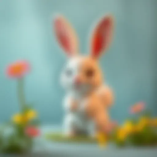 A simple drawing of a rabbit with large ears and a fluffy tail.