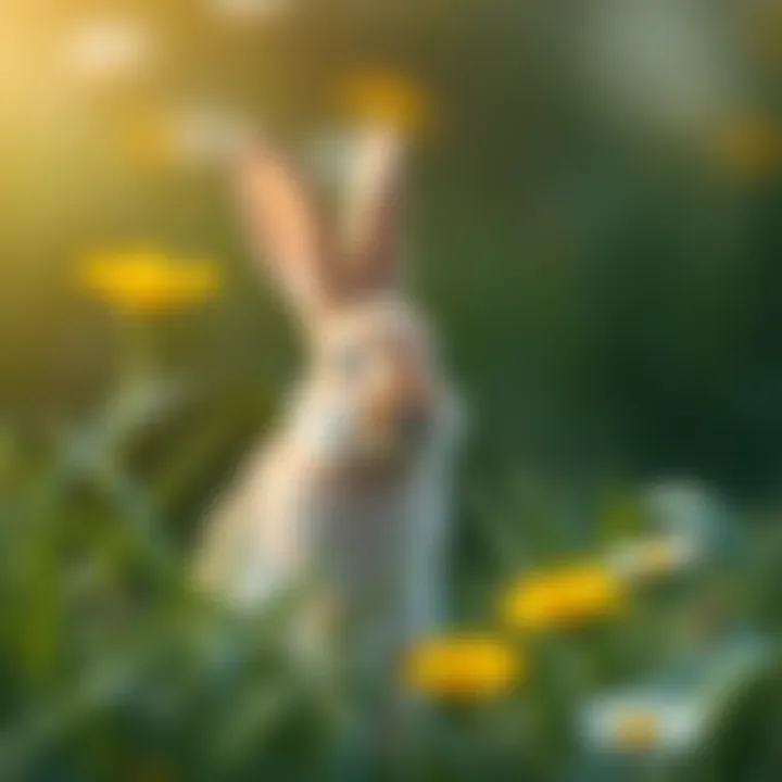 An artistic interpretation of a rabbit in a meadow.