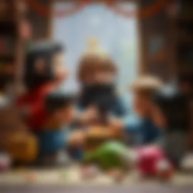 Illustration of Kral Şakir interacting with children, fostering imagination