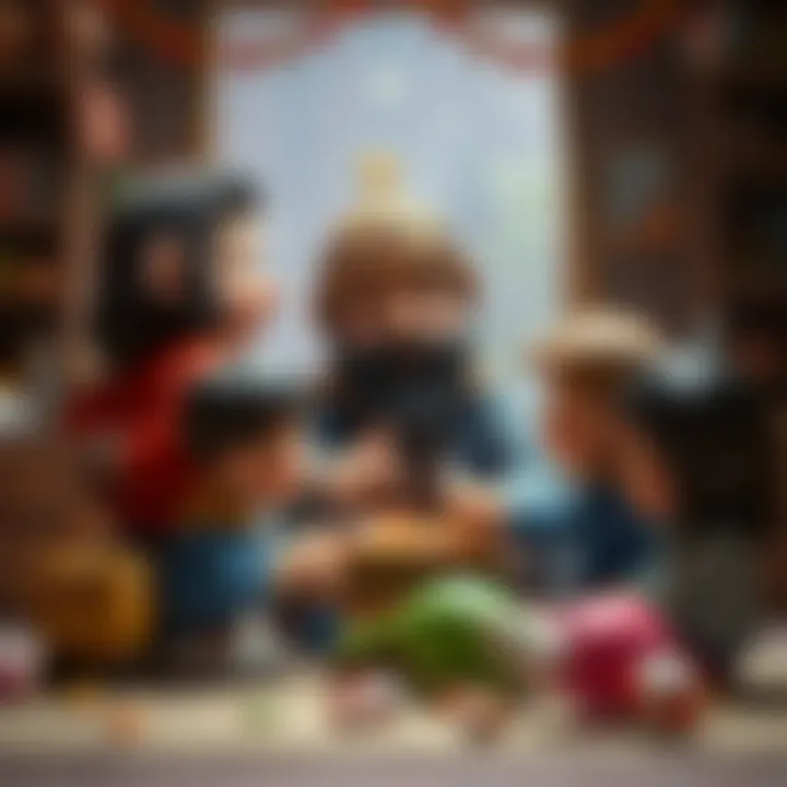 Illustration of Kral Şakir interacting with children, fostering imagination