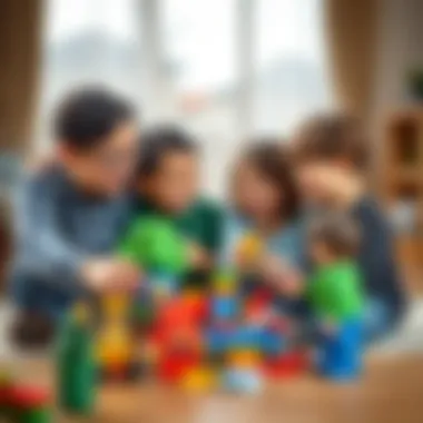 Family enjoying playtime with Lego set