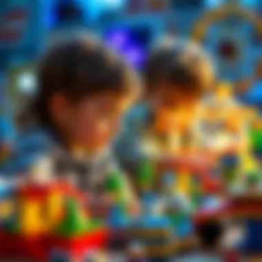 Children playing and building with Lego amusement park sets