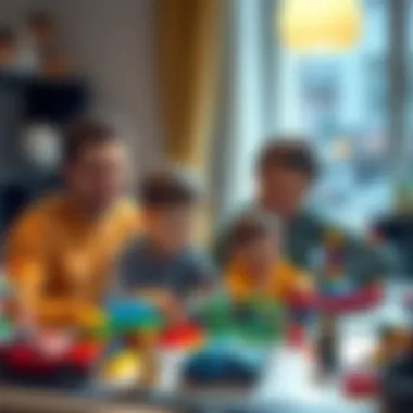 Parents and children enjoying time together with Lego sets