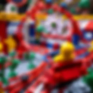 Detailed view of a Lego roller coaster in a park setting