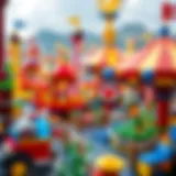 Vibrant Lego amusement park scene with colorful rides