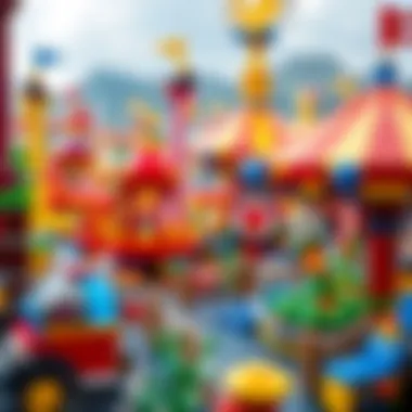 Vibrant Lego amusement park scene with colorful rides