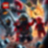Dynamic battle scene featuring Lego Ninjago characters showcasing their unique abilities